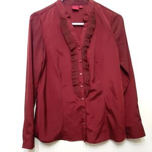 212 Collection Ruffles Long Sleeve Button Down Shirt Career Small